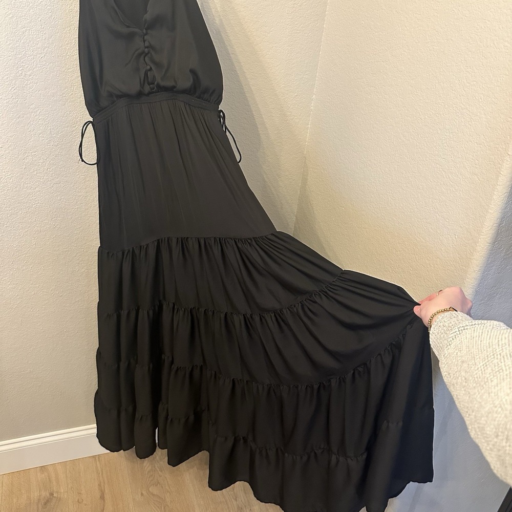 Anthropologie Dolan Left Coast Maxi Dress. Tiered Black Side Tie Pockets Sz M - Picture 5 of 9